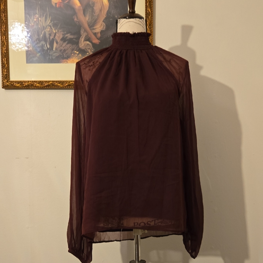 Joie Wine Colored High Low Mandarin Collar Blouse